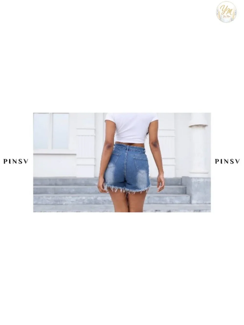 Women's High Waisted Crossover Jean Shorts Ripped Hem Raw Denim